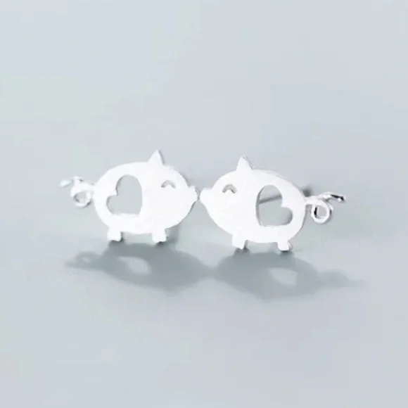 Teeny Tiny Precious Piglet Sterling Silver Lovable Heart Micro Stud Earr… - Picture 6 of 6